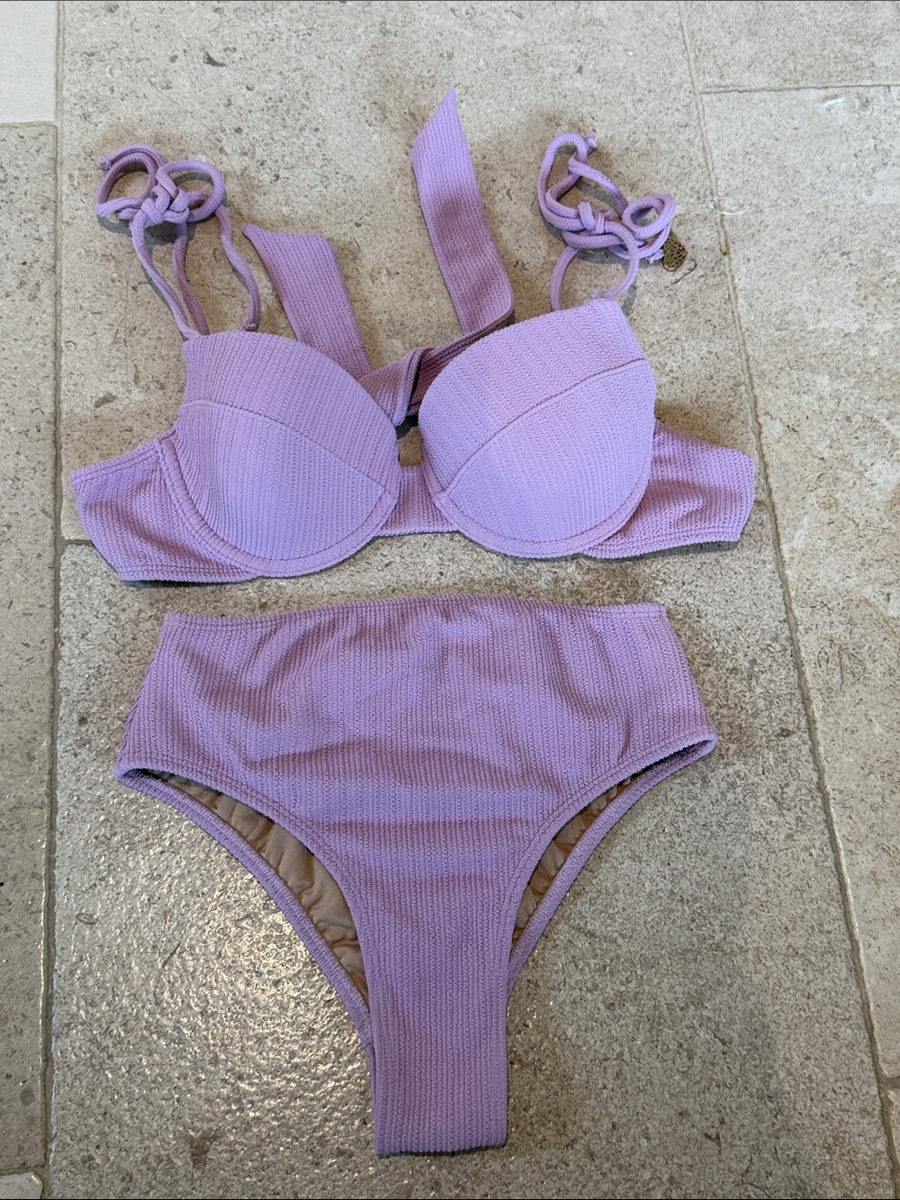 Women's Lavender Ribbed High-Waist Bikini Set
